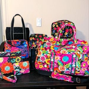 Vera Bradley Floral Travel 7-Set: Weekender, Tote, Crossbody, Travel Accessories